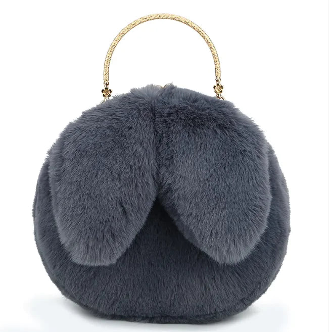 Sac à Main en Peluche avec Oreilles en Chaîne – Sac à bandoulière en Fausse Fourrure Mignon et Cartoon
