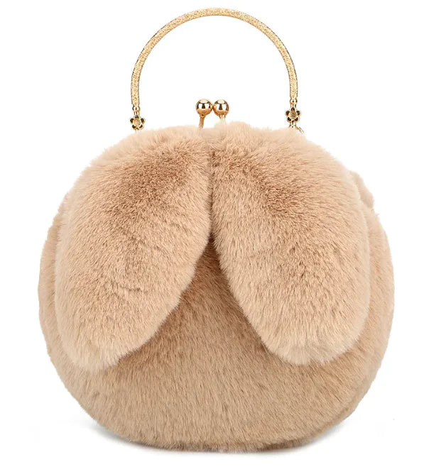 Sac à Main en Peluche avec Oreilles en Chaîne – Sac à bandoulière en Fausse Fourrure Mignon et Cartoon