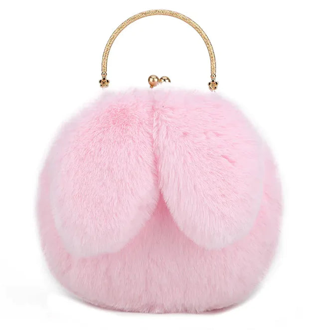 Sac à Main en Peluche avec Oreilles en Chaîne – Sac à bandoulière en Fausse Fourrure Mignon et Cartoon