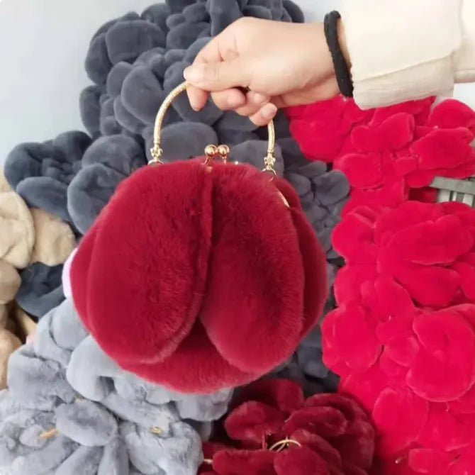 Sac à Main en Peluche avec Oreilles en Chaîne – Sac à bandoulière en Fausse Fourrure Mignon et Cartoon