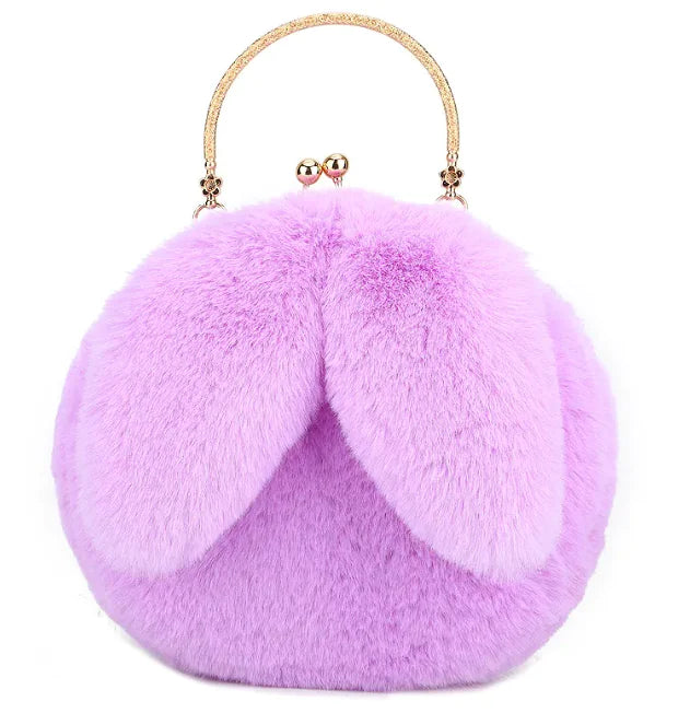 Sac à Main en Peluche avec Oreilles en Chaîne – Sac à bandoulière en Fausse Fourrure Mignon et Cartoon