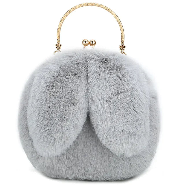 Sac à Main en Peluche avec Oreilles en Chaîne – Sac à bandoulière en Fausse Fourrure Mignon et Cartoon
