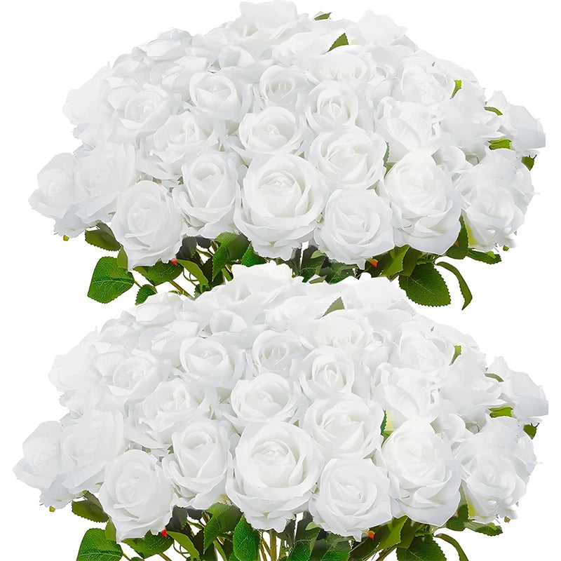 Lot de 50 Roses Artificielles en Velours – Fleurs au Toucher Réaliste | Roses Synthétiques pour DIY, Mariage, Saint-Valentin, Bouquets, Fêtes et Décoration Intérieure