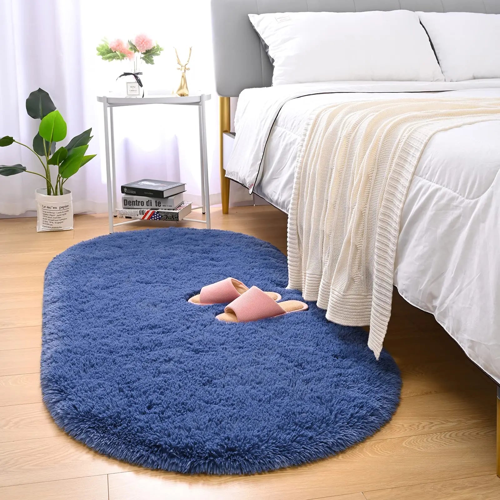Tapis en peluche duveteux elliptique pour chambre d’enfant, salon, espace canapé, balcon – Tapis doux et soyeux pour chambre de fille, décoration intérieure.