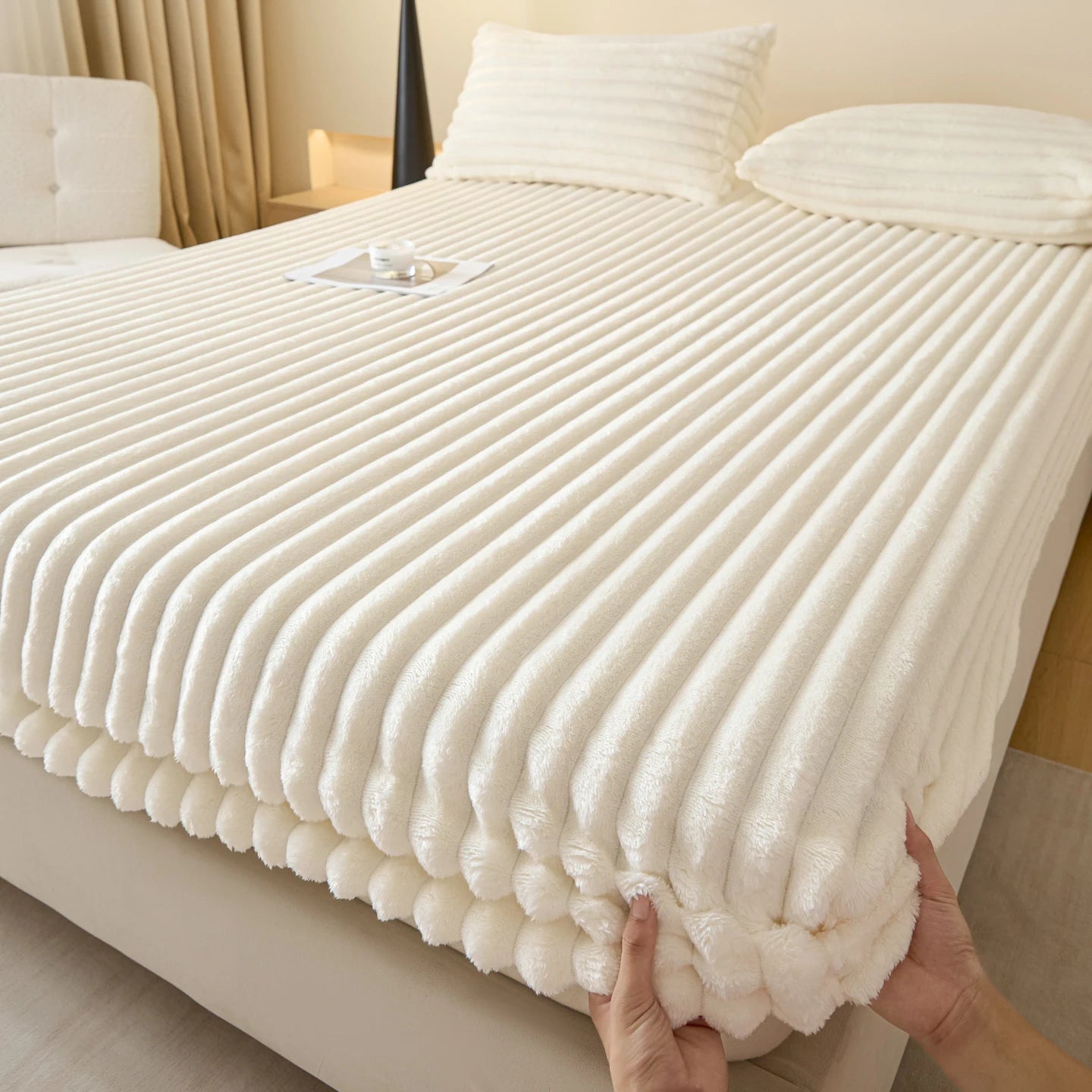Drap-housse épais en fausse fourrure de lapin, couleur unie – Protège-matelas chaud en velours pour l’automne et l’hiver, doux, moelleux et confortable