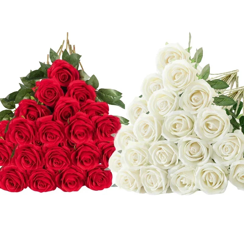 Lot de 50 Roses Artificielles en Velours – Fleurs au Toucher Réaliste | Roses Synthétiques pour DIY, Mariage, Saint-Valentin, Bouquets, Fêtes et Décoration Intérieure