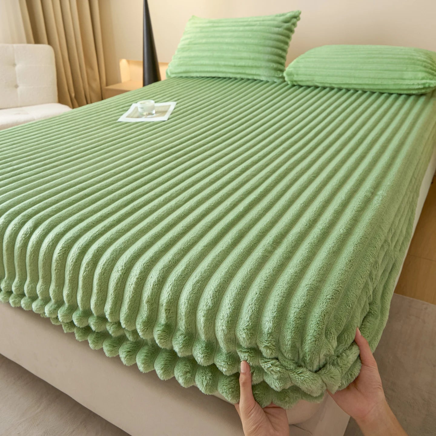 Drap-housse épais en fausse fourrure de lapin, couleur unie – Protège-matelas chaud en velours pour l’automne et l’hiver, doux, moelleux et confortable