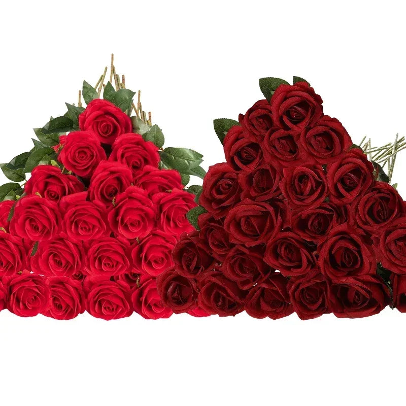 Lot de 50 Roses Artificielles en Velours – Fleurs au Toucher Réaliste | Roses Synthétiques pour DIY, Mariage, Saint-Valentin, Bouquets, Fêtes et Décoration Intérieure