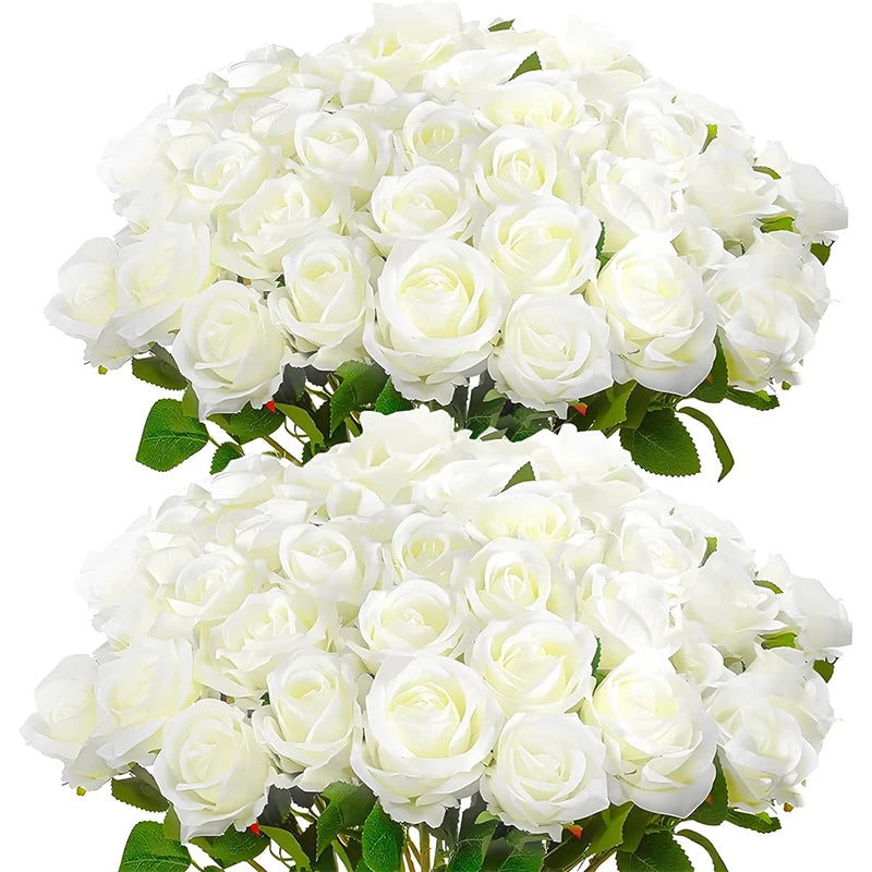 Lot de 50 Roses Artificielles en Velours – Fleurs au Toucher Réaliste | Roses Synthétiques pour DIY, Mariage, Saint-Valentin, Bouquets, Fêtes et Décoration Intérieure