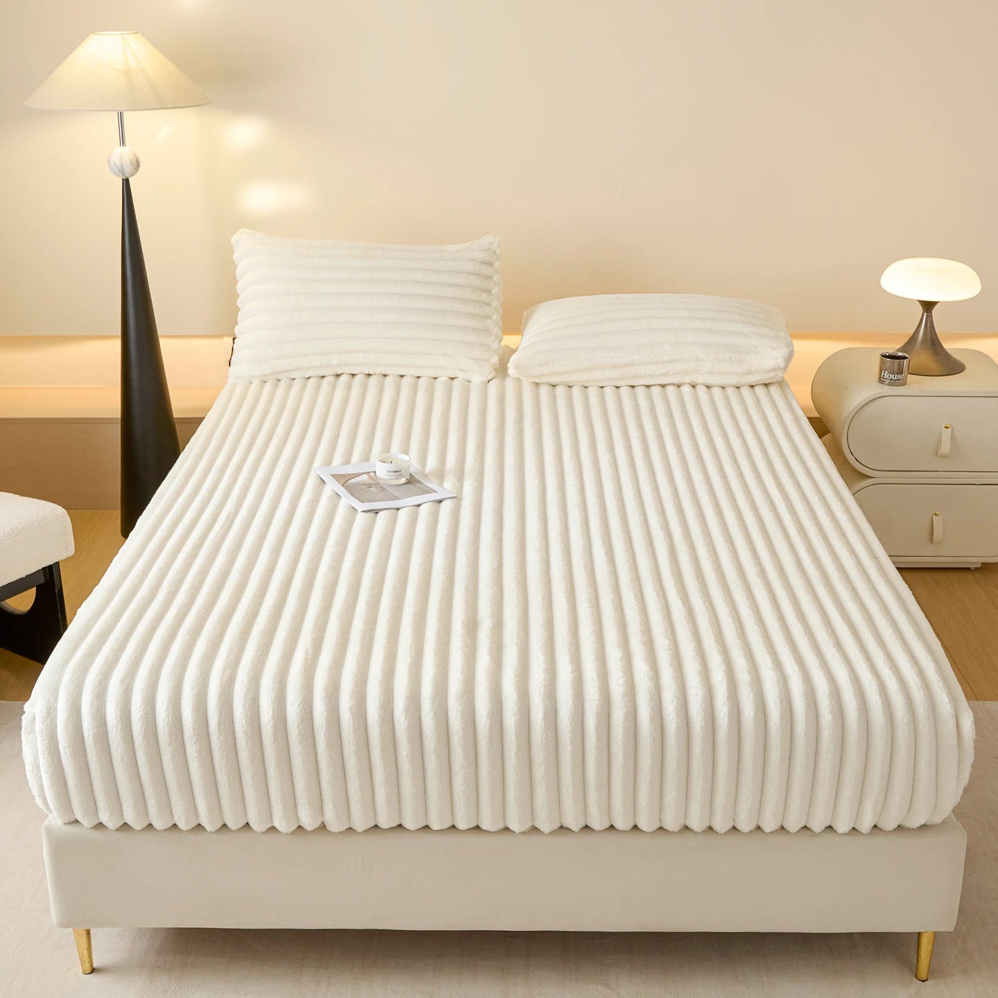 Drap-housse épais en fausse fourrure de lapin, couleur unie – Protège-matelas chaud en velours pour l’automne et l’hiver, doux, moelleux et confortable