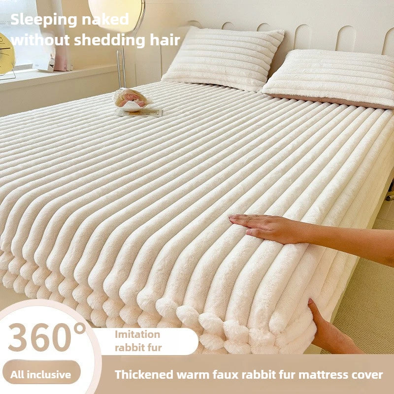 Drap-housse épais en fausse fourrure de lapin, couleur unie – Protège-matelas chaud en velours pour l’automne et l’hiver, doux, moelleux et confortable