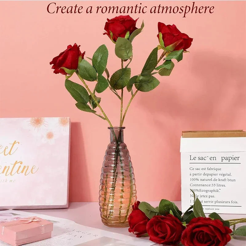 Lot de 50 Roses Artificielles en Velours – Fleurs au Toucher Réaliste | Roses Synthétiques pour DIY, Mariage, Saint-Valentin, Bouquets, Fêtes et Décoration Intérieure