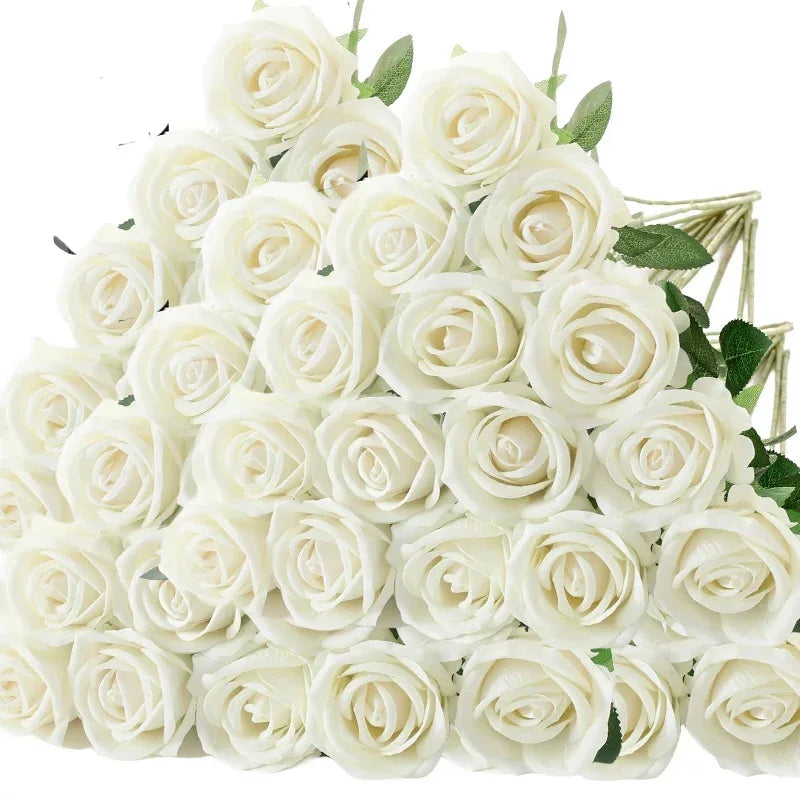 Lot de 50 Roses Artificielles en Velours – Fleurs au Toucher Réaliste | Roses Synthétiques pour DIY, Mariage, Saint-Valentin, Bouquets, Fêtes et Décoration Intérieure