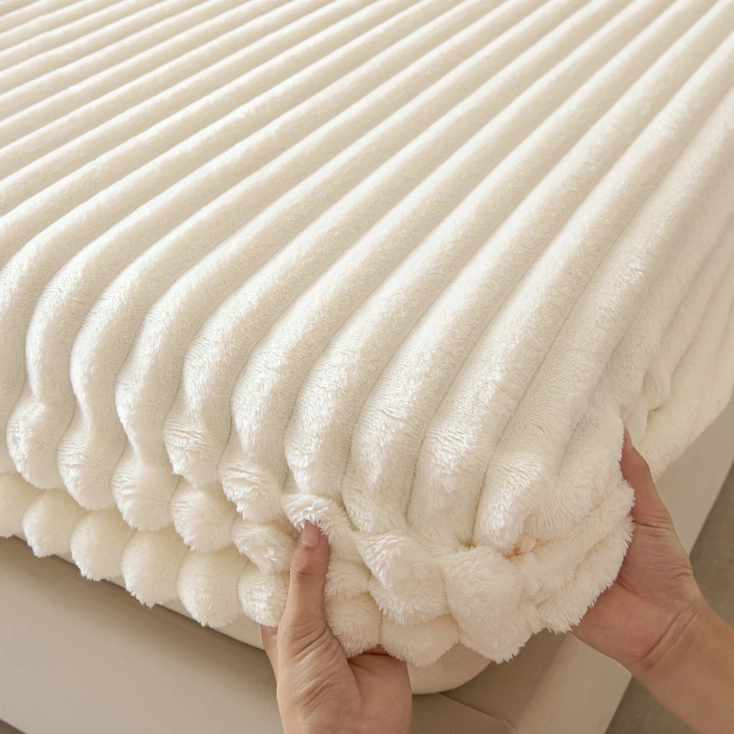 Drap-housse épais en fausse fourrure de lapin, couleur unie – Protège-matelas chaud en velours pour l’automne et l’hiver, doux, moelleux et confortable