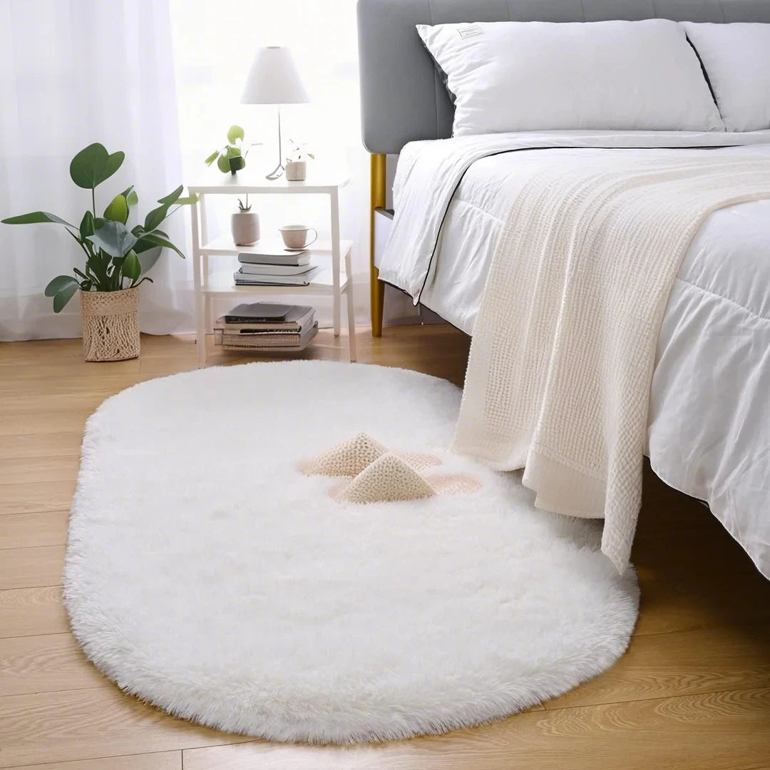 Tapis en peluche duveteux elliptique pour chambre d’enfant, salon, espace canapé, balcon – Tapis doux et soyeux pour chambre de fille, décoration intérieure.