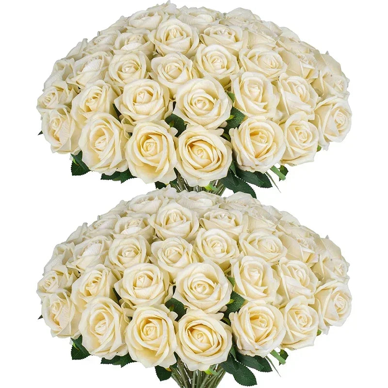 Lot de 50 Roses Artificielles en Velours – Fleurs au Toucher Réaliste | Roses Synthétiques pour DIY, Mariage, Saint-Valentin, Bouquets, Fêtes et Décoration Intérieure