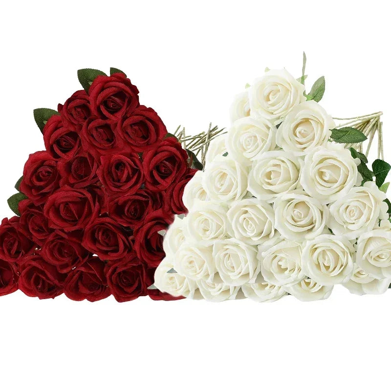 Lot de 50 Roses Artificielles en Velours – Fleurs au Toucher Réaliste | Roses Synthétiques pour DIY, Mariage, Saint-Valentin, Bouquets, Fêtes et Décoration Intérieure
