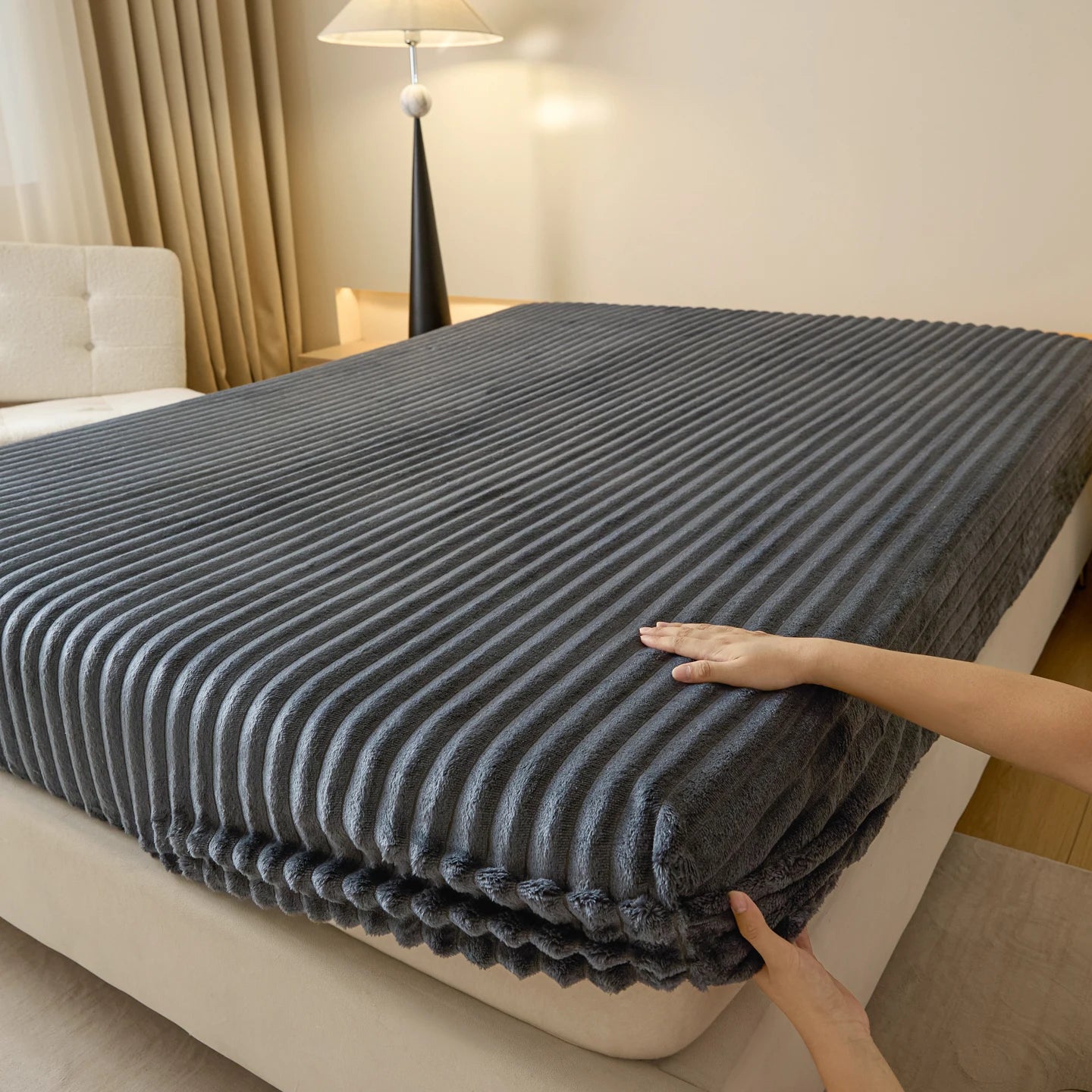 Drap-housse épais en fausse fourrure de lapin, couleur unie – Protège-matelas chaud en velours pour l’automne et l’hiver, doux, moelleux et confortable