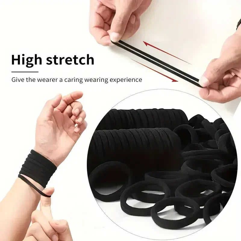 Élastiques à Cheveux Haute Élasticité pour Femmes et Filles – Accessoires de Cheveux Noirs Simples, Basique, Porte-Queue, Bandeaux et Attaches pour Queue de Cheval