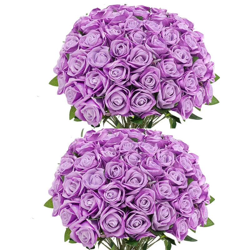 Lot de 50 Roses Artificielles en Velours – Fleurs au Toucher Réaliste | Roses Synthétiques pour DIY, Mariage, Saint-Valentin, Bouquets, Fêtes et Décoration Intérieure