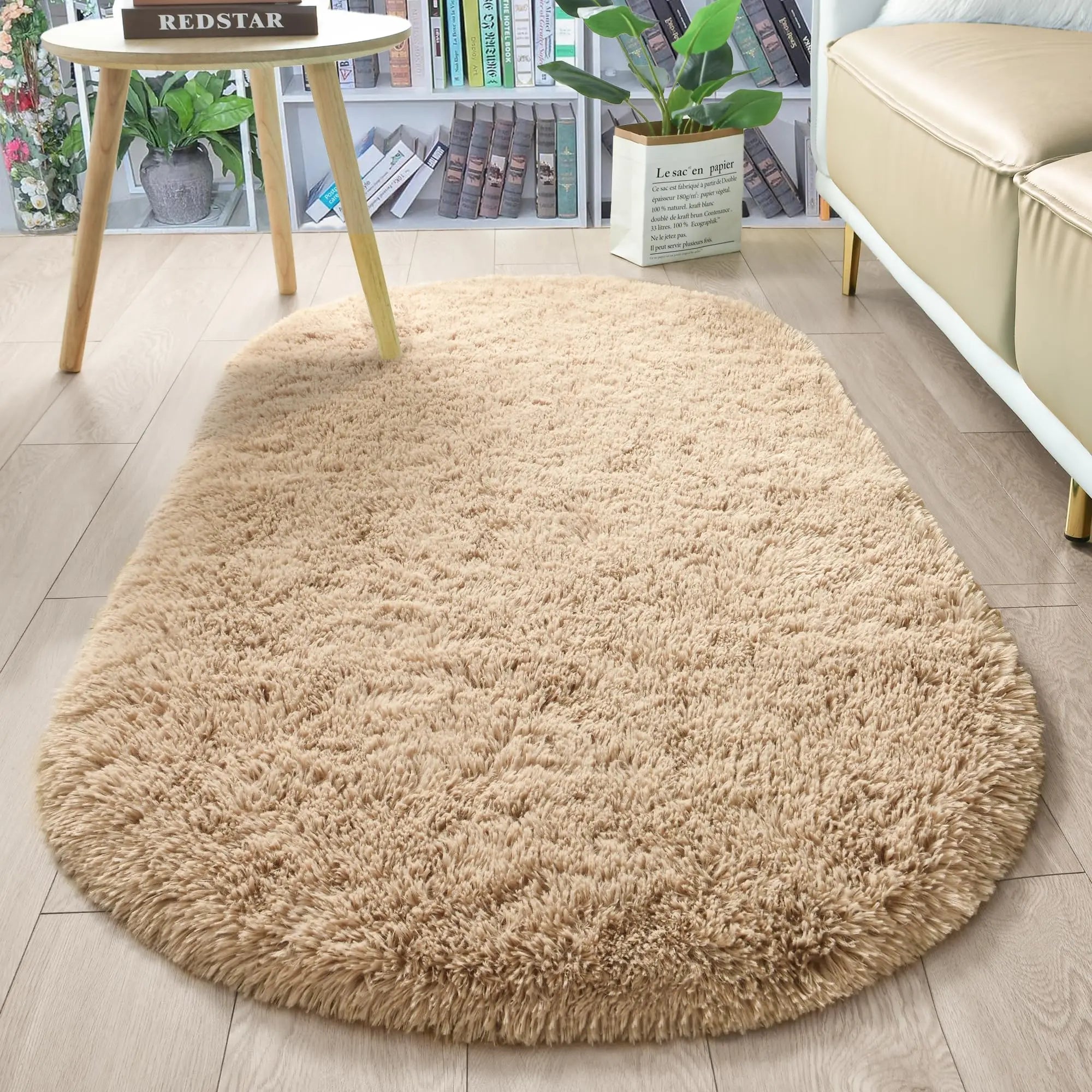 Tapis en peluche duveteux elliptique pour chambre d’enfant, salon, espace canapé, balcon – Tapis doux et soyeux pour chambre de fille, décoration intérieure.