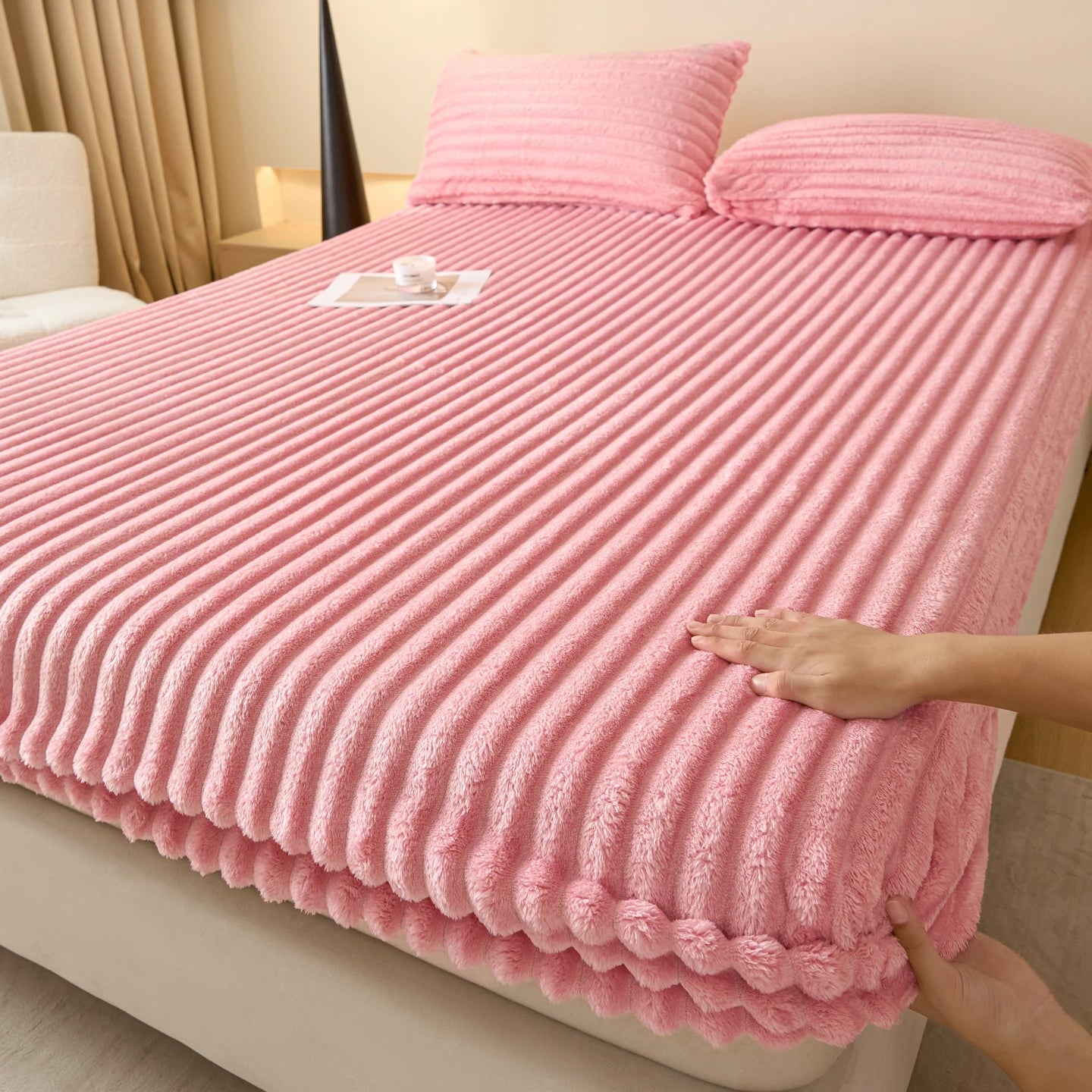 Drap-housse épais en fausse fourrure de lapin, couleur unie – Protège-matelas chaud en velours pour l’automne et l’hiver, doux, moelleux et confortable