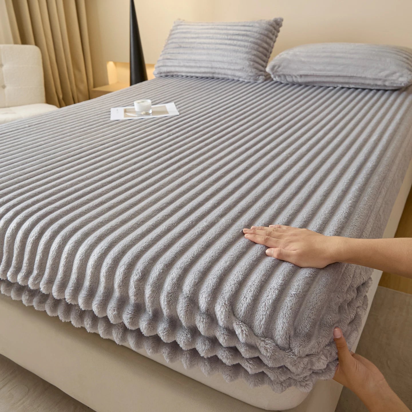 Drap-housse épais en fausse fourrure de lapin, couleur unie – Protège-matelas chaud en velours pour l’automne et l’hiver, doux, moelleux et confortable