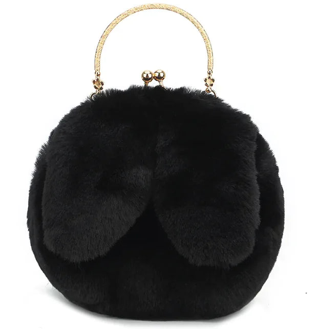 Sac à Main en Peluche avec Oreilles en Chaîne – Sac à bandoulière en Fausse Fourrure Mignon et Cartoon