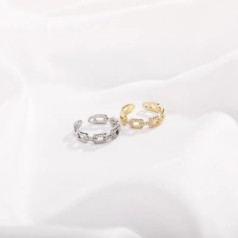 Bague Minimaliste Coréenne à Double Couche avec Diamants