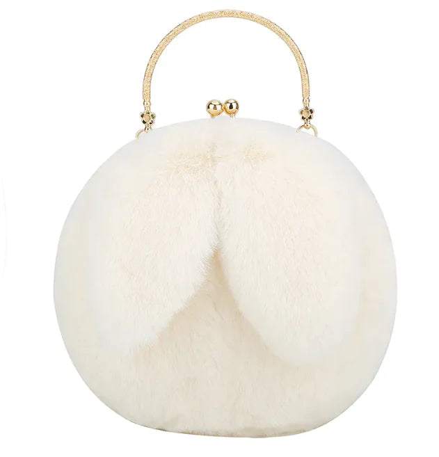 Sac à Main en Peluche avec Oreilles en Chaîne – Sac à bandoulière en Fausse Fourrure Mignon et Cartoon