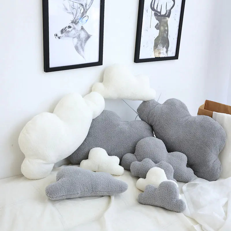 Coussin Peluche en Forme de Nuage Gris et Blanc