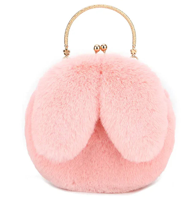 Sac à Main en Peluche avec Oreilles en Chaîne – Sac à bandoulière en Fausse Fourrure Mignon et Cartoon