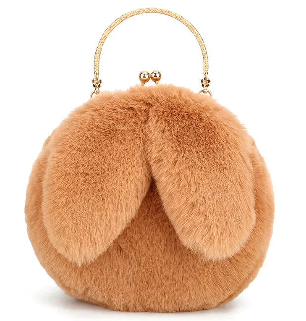 Sac à Main en Peluche avec Oreilles en Chaîne – Sac à bandoulière en Fausse Fourrure Mignon et Cartoon
