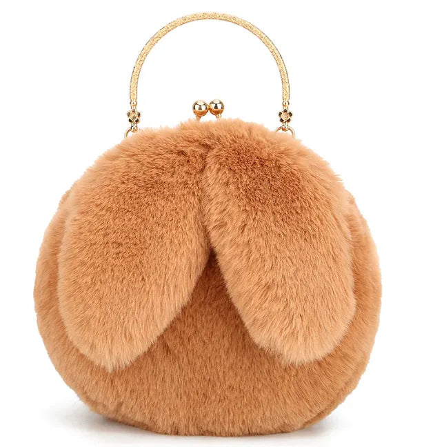 Sac à Main en Peluche avec Oreilles en Chaîne – Sac à bandoulière en Fausse Fourrure Mignon et Cartoon